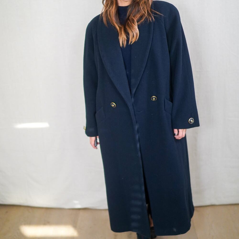 Vintage Andrea II Navy Wool Long Coat Oversized Tailored Outerwear
